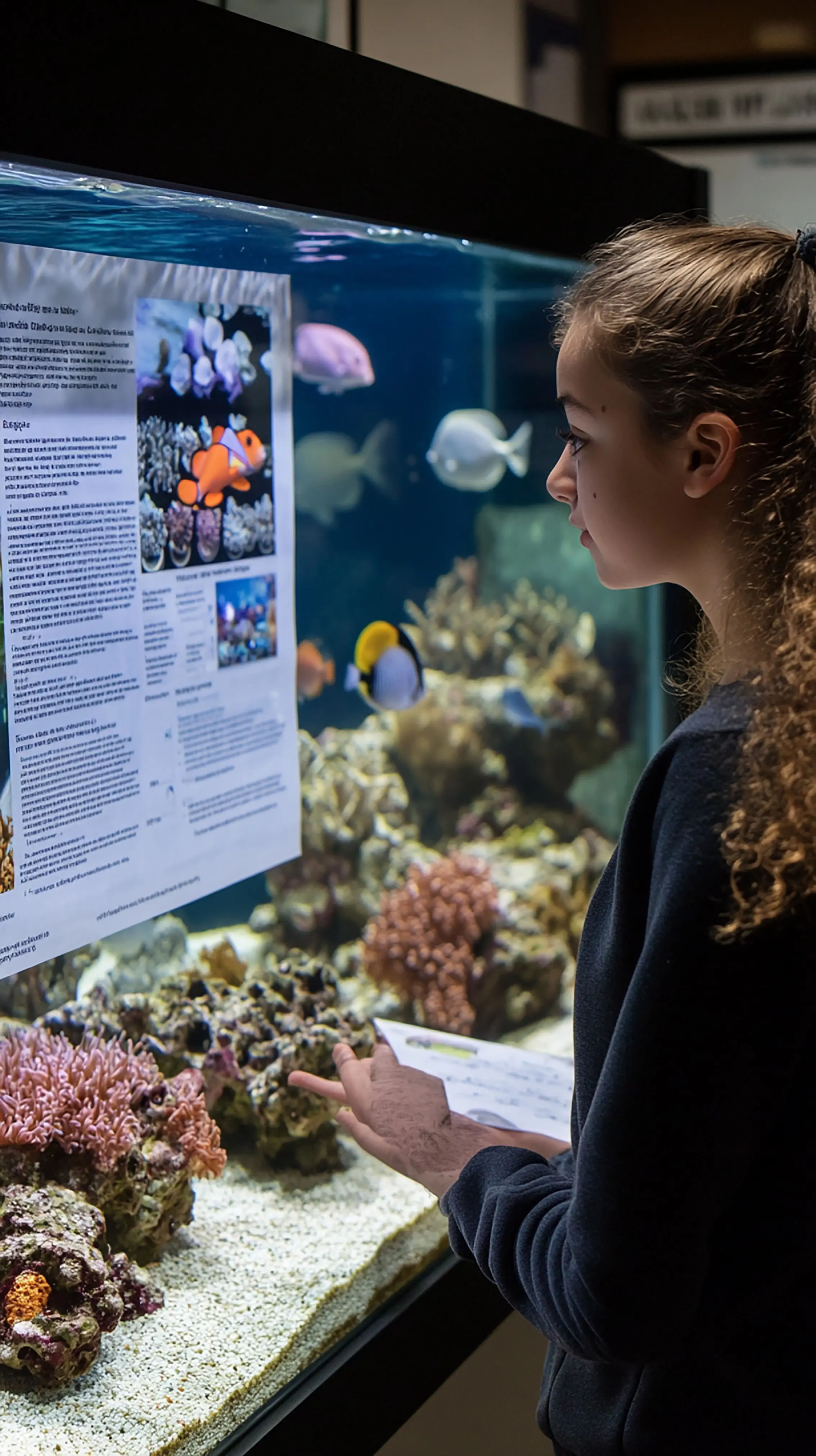 Studentin oder Student präsentiert ein Projekt zur Meeresbiologie auf einer Wissenschaftsmesse.